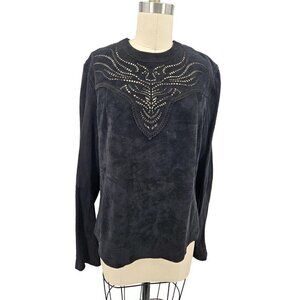 DNA Suede Leather Black Blouse Womens S Cut Outs Long Sleeve Netherlands